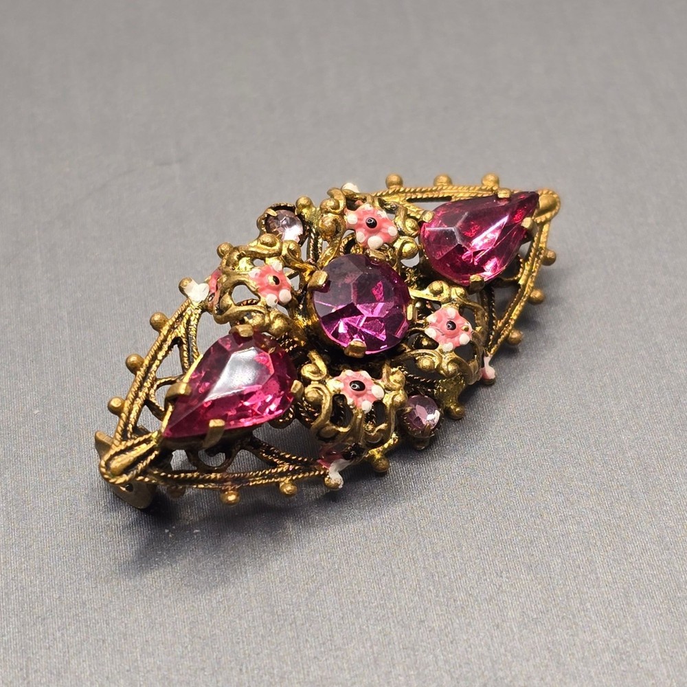 VTG Czecho Pink Rhinestone Brooch 1.5