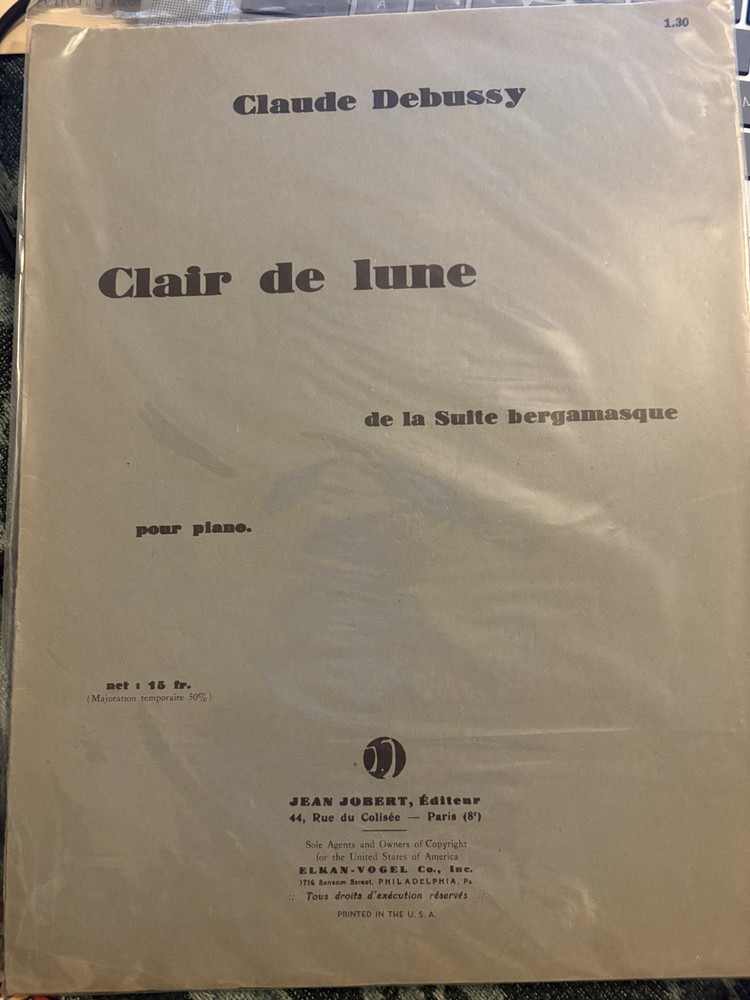 Claude Debussy Clair de Lune Suite Bergamasque Piano Sheet Music Elkan-Vogel Co.