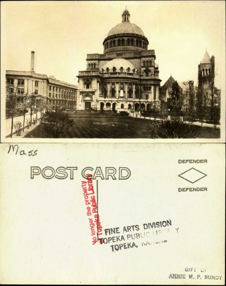 First Church of Christ Scientist Boston Massachusetts RPPC Defender