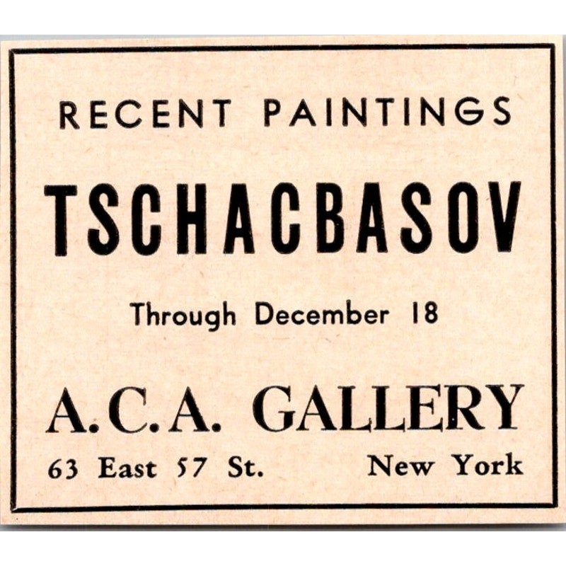 ACA Gallery Tschacbasov Recent Paintings Through Dec 18 New York 1943 Ad SAJ5-M4