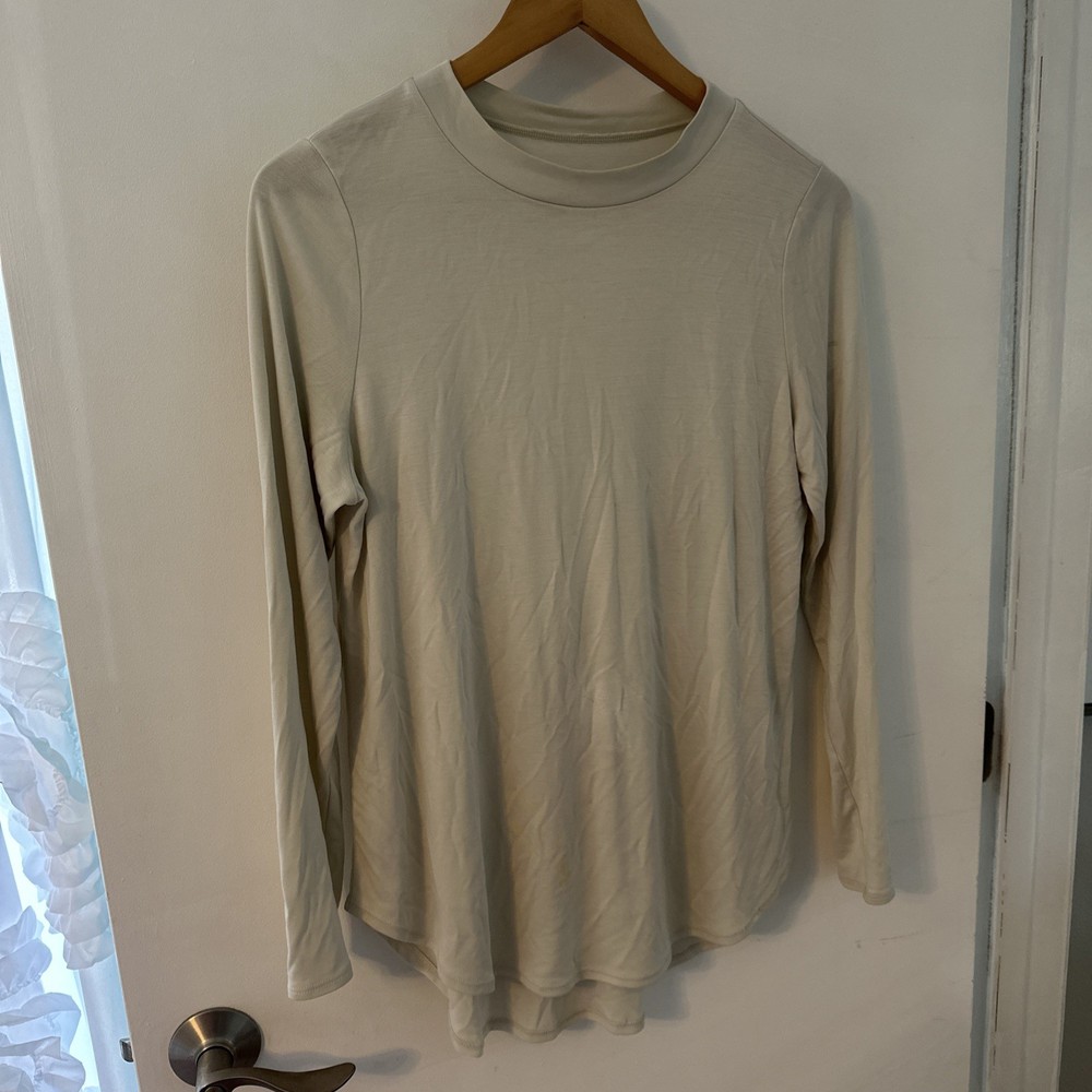 Eileen Fisher S Cream White Micro Tencel Lyocell Stretch Crew Neck Top