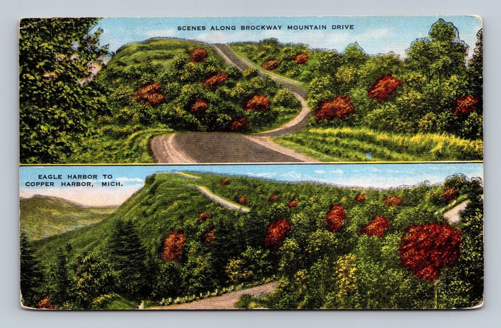 Vintage Brockway Mountain Drive Postcard Eagle Harbor to Copper Harbor MI