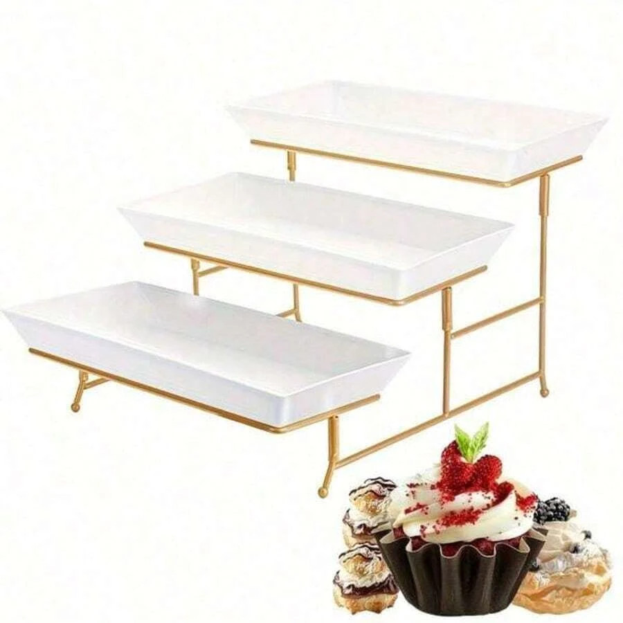 3-Tier Foldable Metal Dessert Stand Cupcake Display Wedding Party Gold