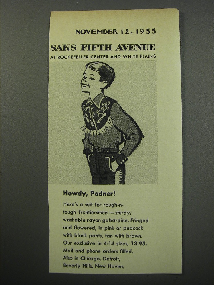 1955 Saks Fifth Avenue Fashion Ad - Howdy, Podner!