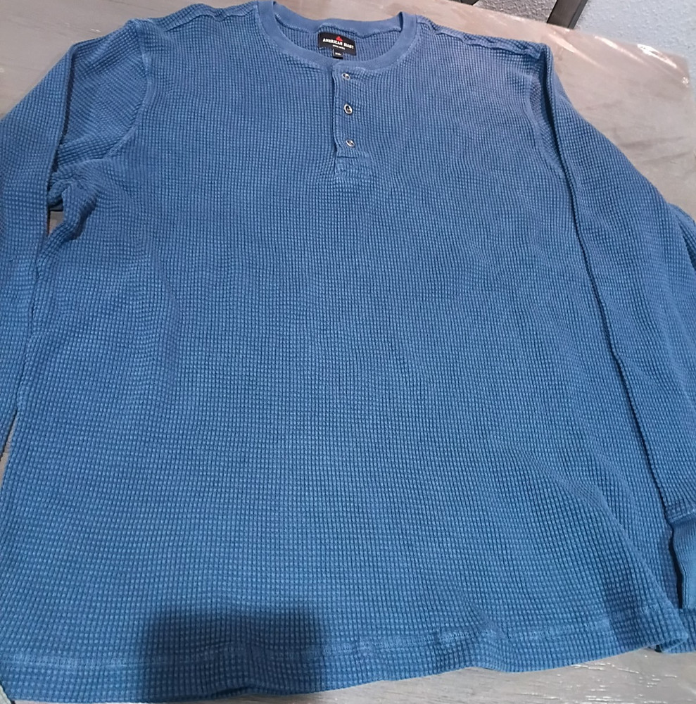 American Giant Blue Thermal Henley Long Sleeve T-Shirt Men's 2XL Cotton