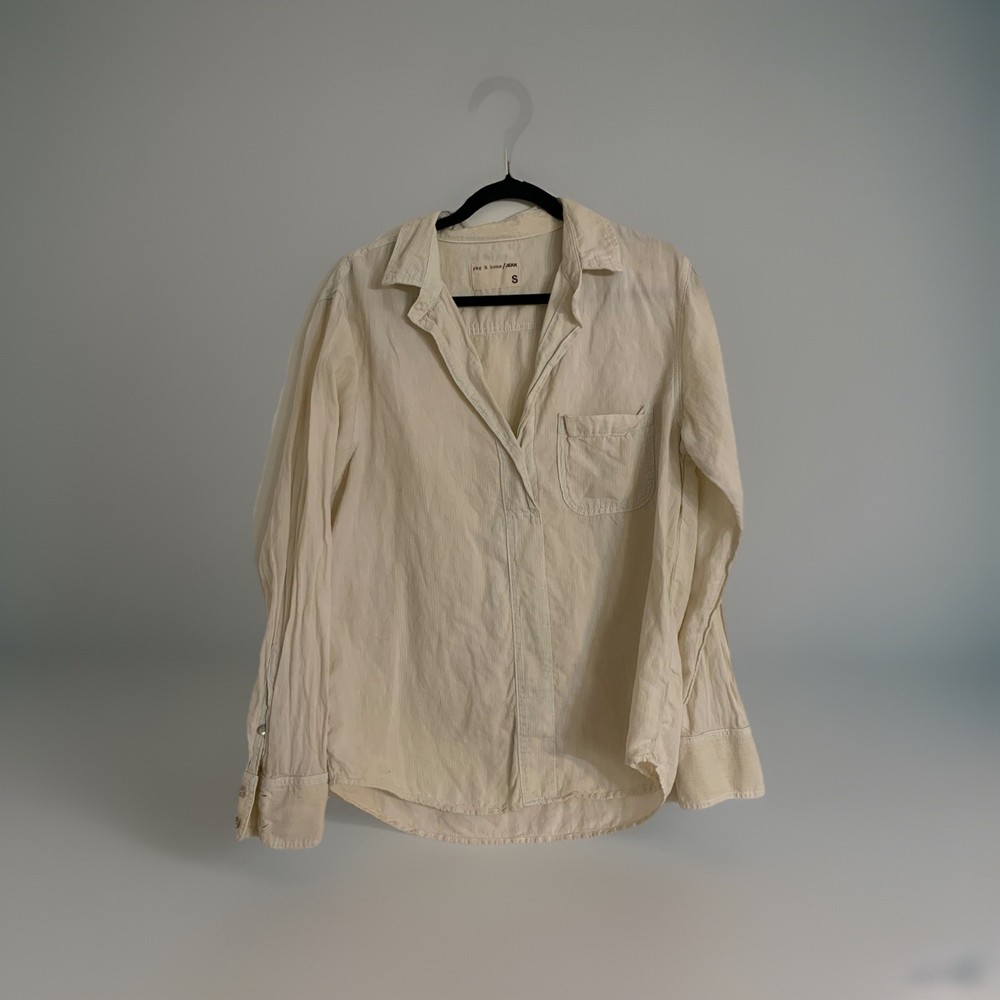 Rag and Bone Womens Vintage Stripe Cotton Linen Oversized Jean Shirt Blouse