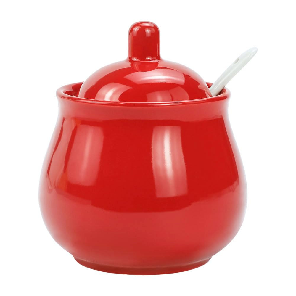 Ceramic Sugar Bowl Spice Jar with Lid and Spoon Seasoning Box Condiment Pot