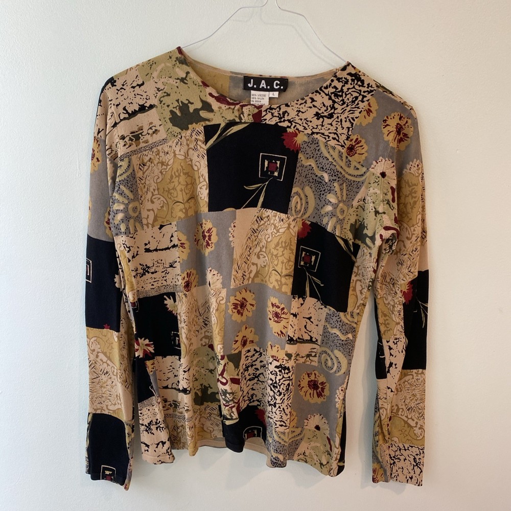 Y2K Patchwork Style Long Sleeve Top JAC Women’s Large Boho Hippie
