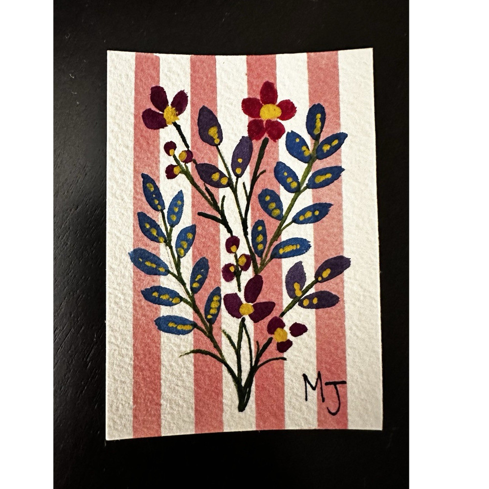 ACEO Original Art 3.5 x 2.5 watercolor floral and stripes