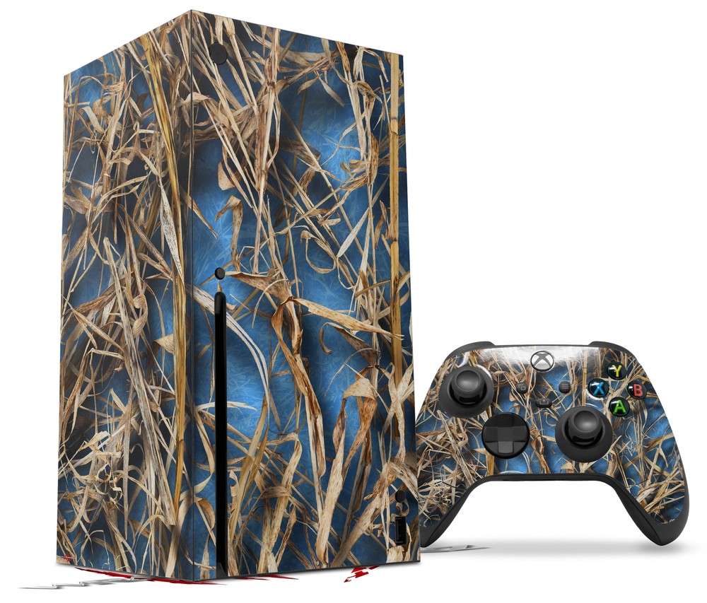 Skin Set for XBOX Series X WraptorCamo Grassy Marsh Camo Neon Blue