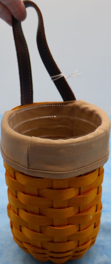 Longaberger 2001 Small Gatehouse Basket Khaki Liner Protector Leather Handles
