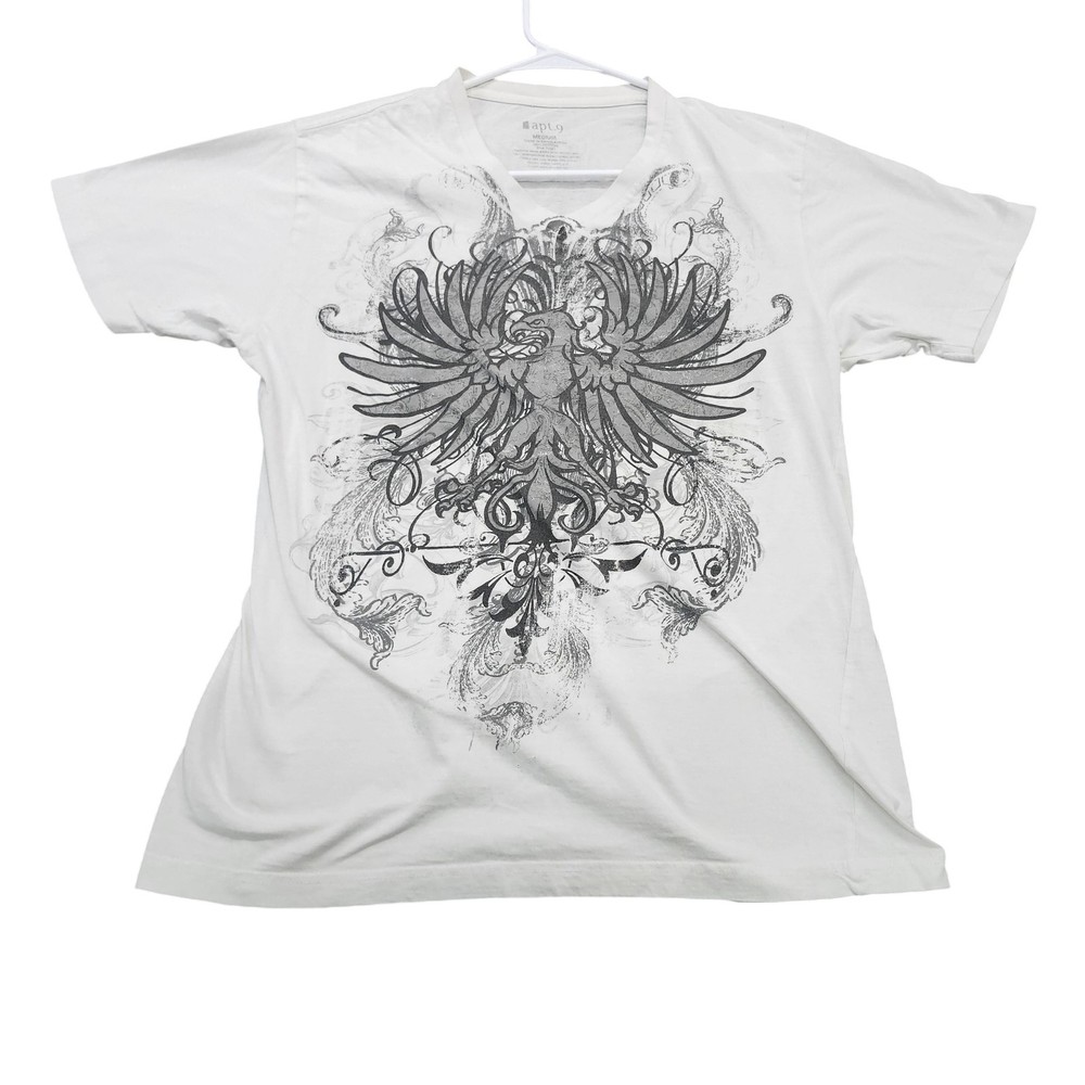 Apt. 9 Shirt Mens Medium White Eagle Crest Graphic Tee Tagless Cotton Crew Neck