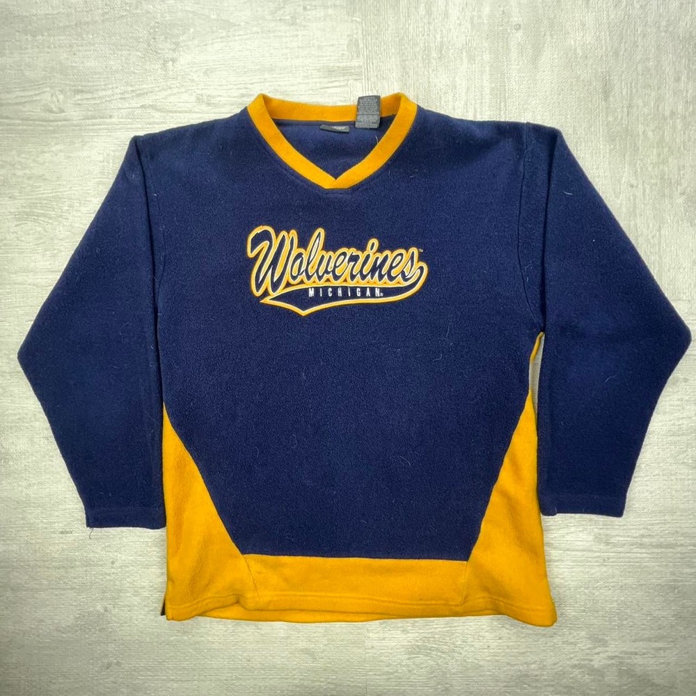 Vintage 90s Michigan Wolverines Fleece Sweatshirt Size: M Blue Yellow NCAA