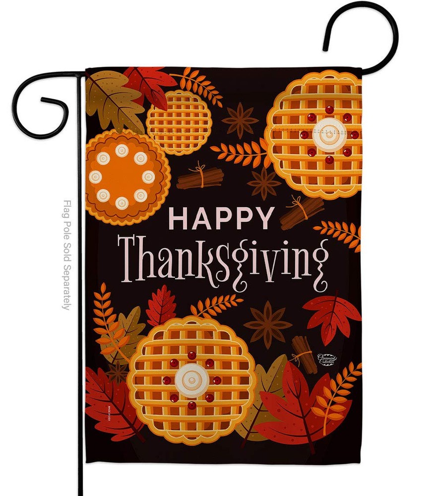 Thanksgiving Leaves Garden Flag Fall Turkey Give Thanks Gobble Pumpkin Season...