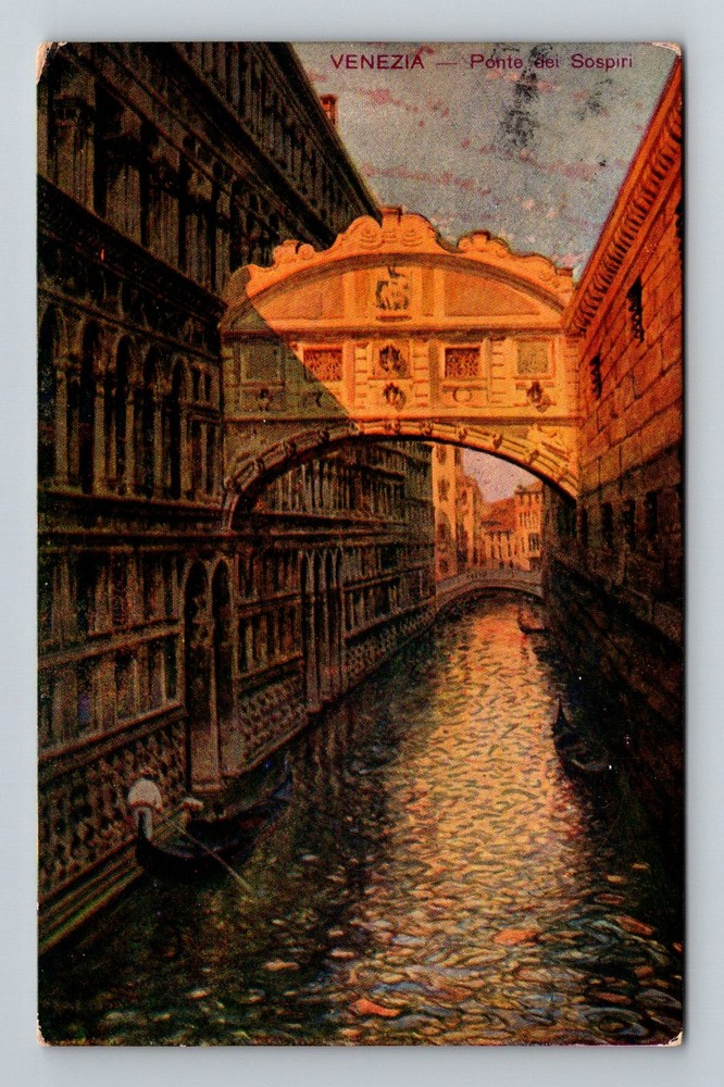 Italy- Venice Bridge Of Sighs Canal Postal Old Card View Vintage c1909 Postcard