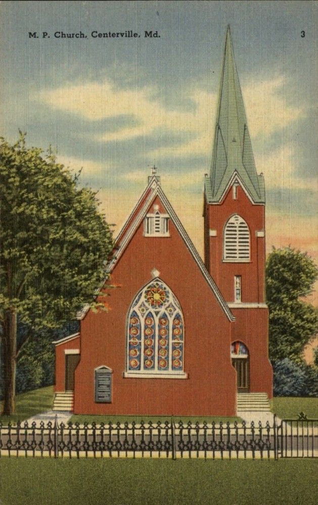 M P Methodist Protestant Church Centerville Maryland ~ 1940s linen postcard