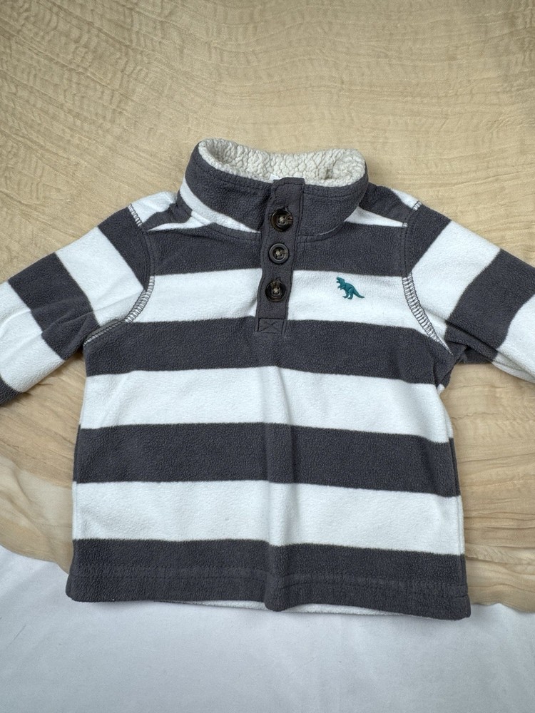 Carter's Baby Sweatshirt 3 Months Gray/White Striped Dinosaur Sherpa Lined