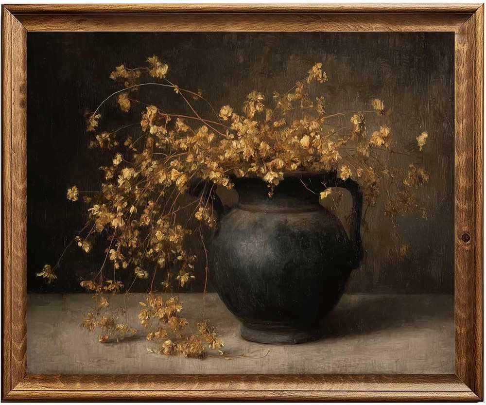Rustic Dark Floral Autumn Wall Art – Moody Vintage Botanical Print – French