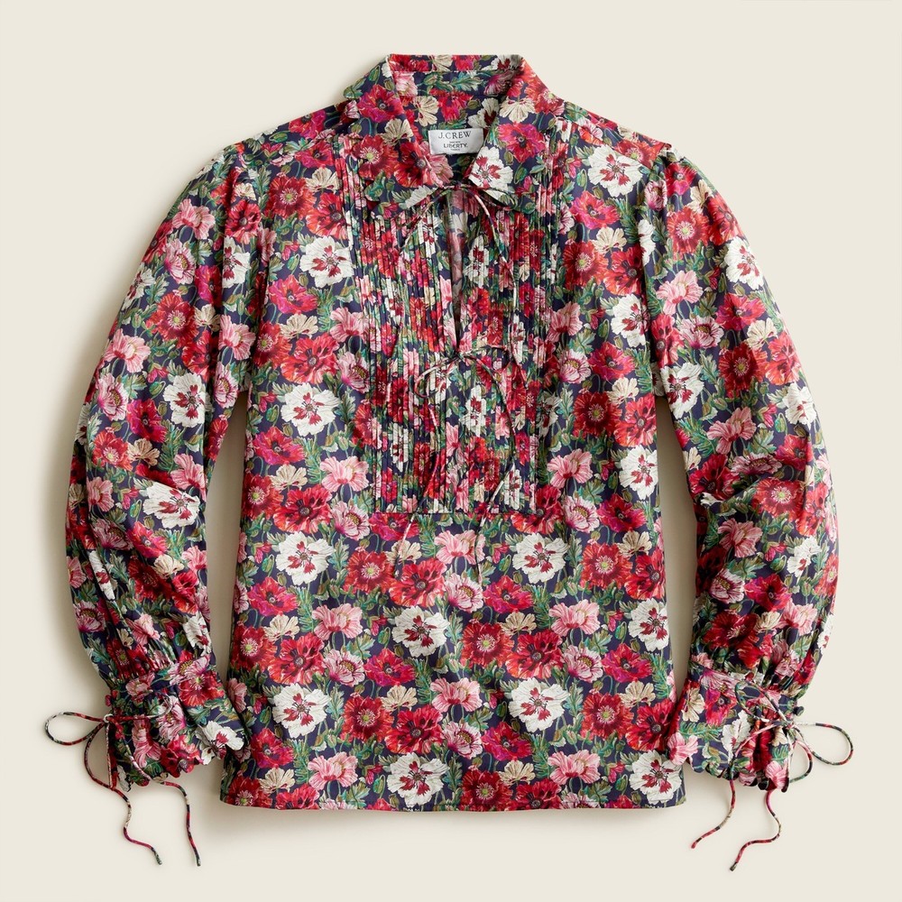 J Crew Scalloped Sleeve Top Liberty Fabric Poppy Amelie Floral M Pink Tie Front