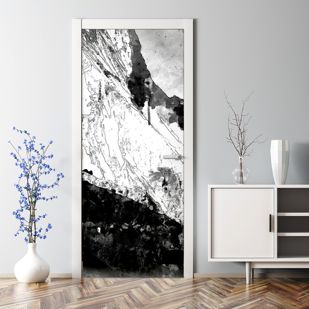Decal Decor Black And White Mountains Bubble Free Door sticker Decal Decor
