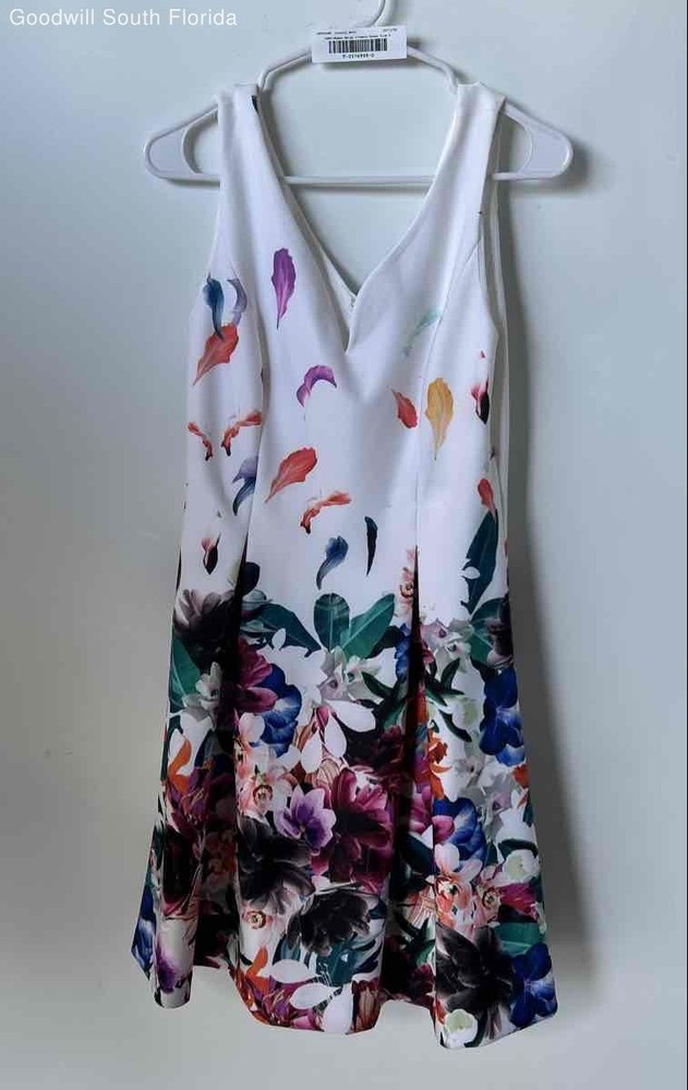 DKNY Womens Beige Floral Print Back Zipper Sleeveless Fit & Flare Dress Size 6