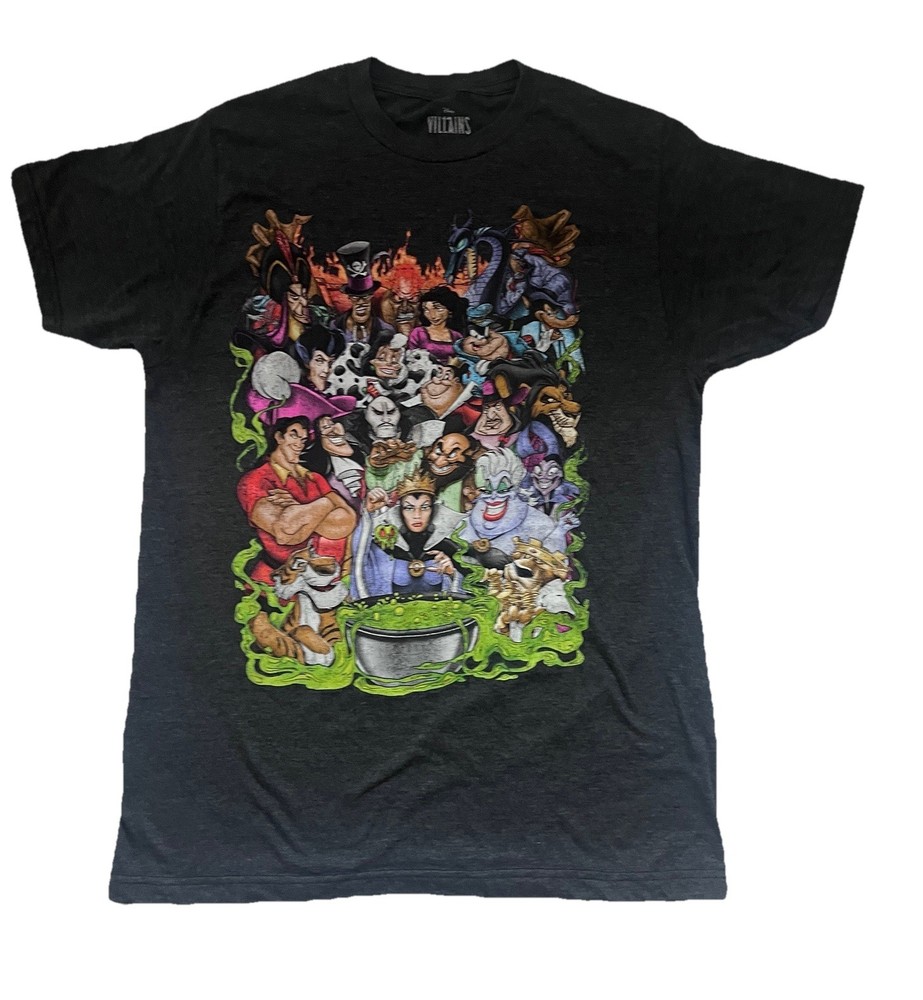 Disney Villains Graphic T-Shirt M Charcoal Gray Ursula Maleficent Scar Gaston