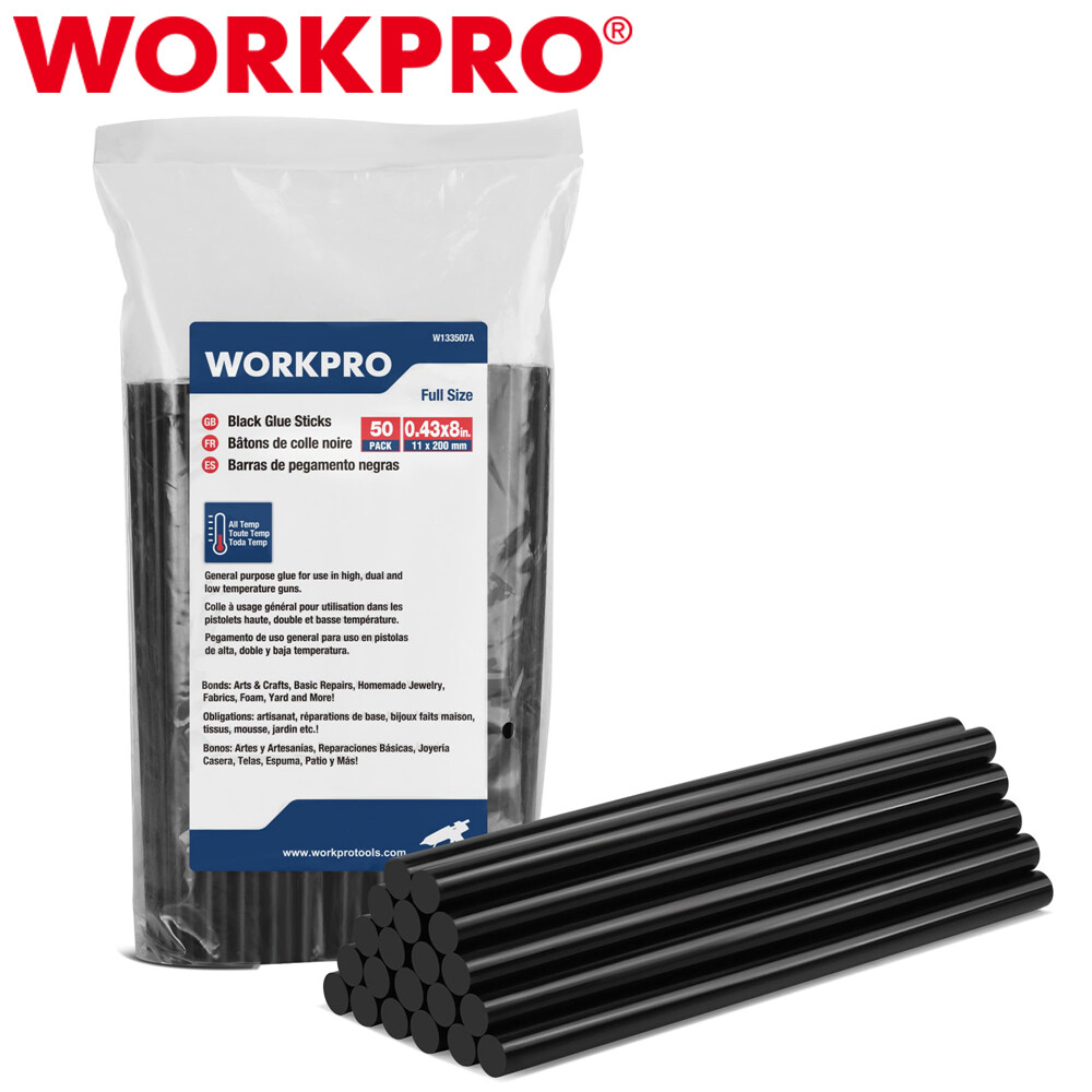 WORKPRO Hot Glue Sticks 50Pack Black Hot Melt Adhesive Glue Sticks 0.43x8 Inches