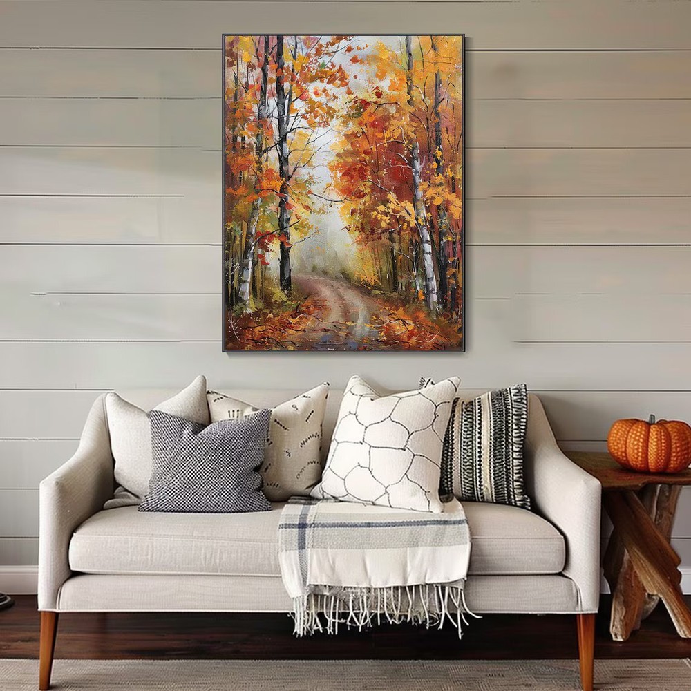 Abstract Autumn Hand Retro Forest Wall Art Canvas Unframed Print Art-image