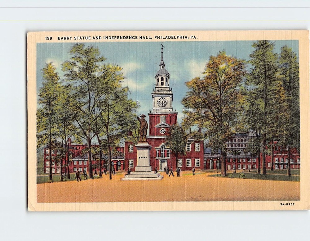 Postcard Barry Statue And Independence Hall Philadelphia Pennsylvania USA