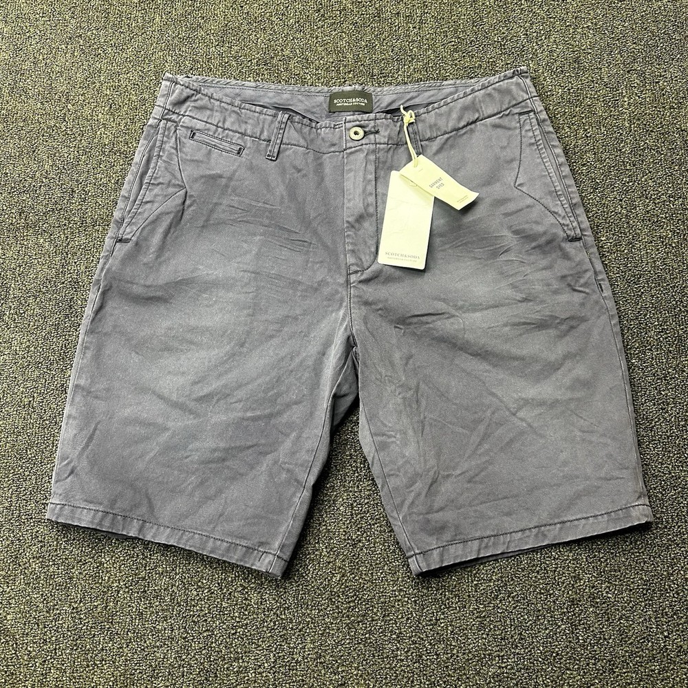 SCOTCH & SODA Men’s Shorts Blue Garment Dyed Chino Sz 32 Stretch 10” Inseam-NWT