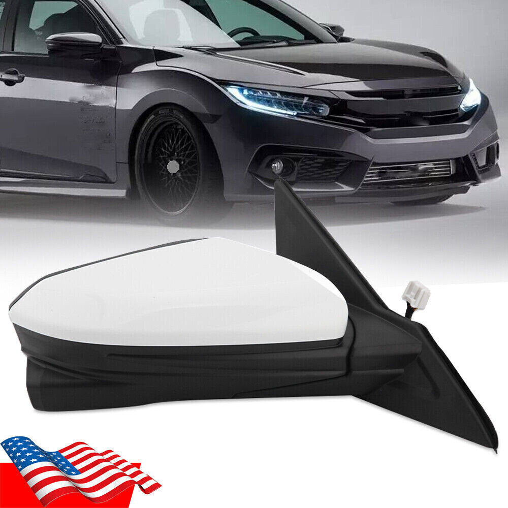 White Right Side Mirror Power Heated View Camera For Honda Civic 2016 2017-2021