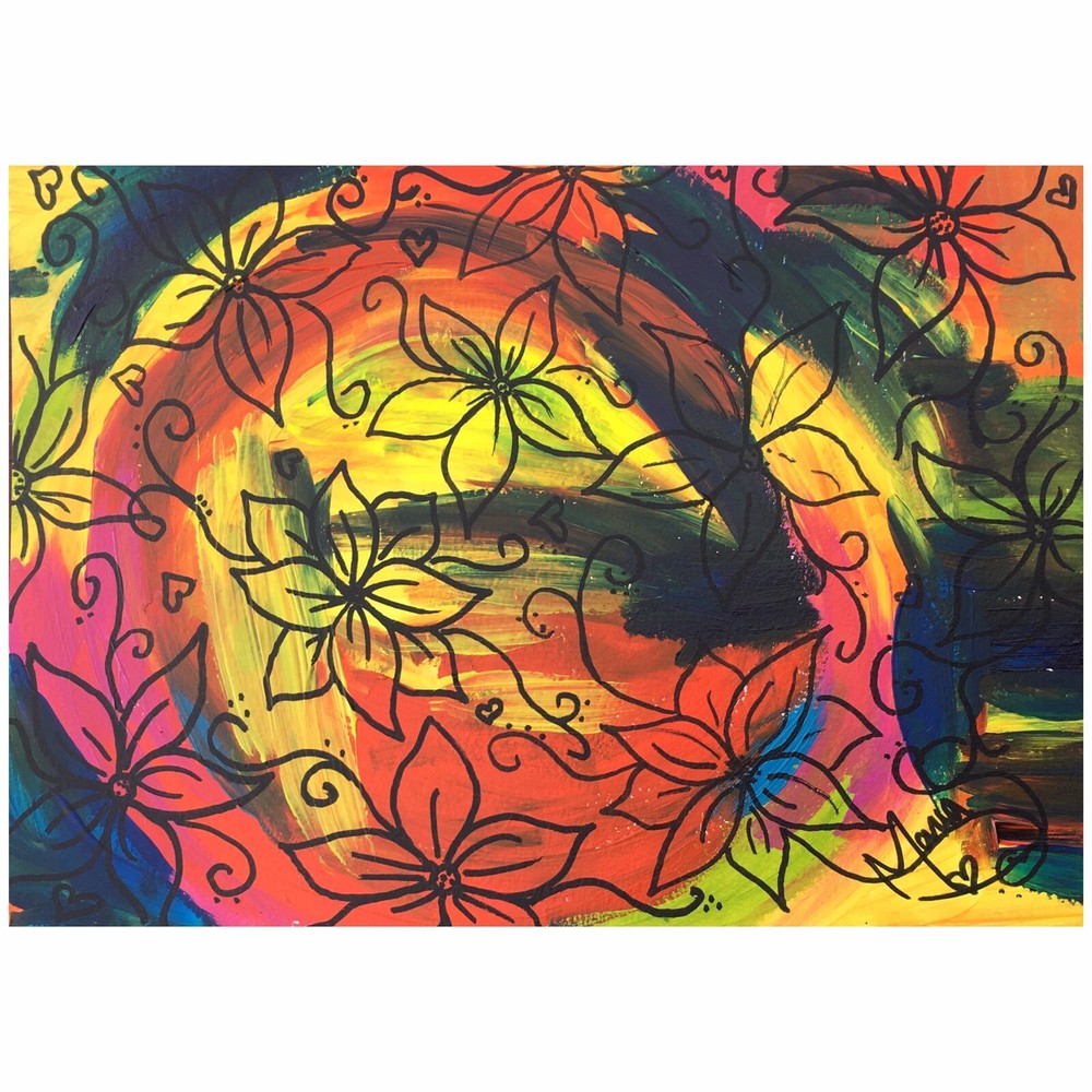 Maria Scalf Floral Abstract Flowers Nature ORIGINAL PAINTING Acrylic Paper 9x12