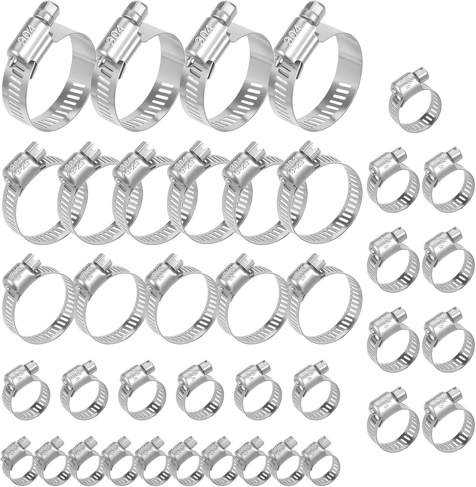 40Pcs Hose Clamps,Stainless Steel Hose Clamp Assortment Kit, 1/4