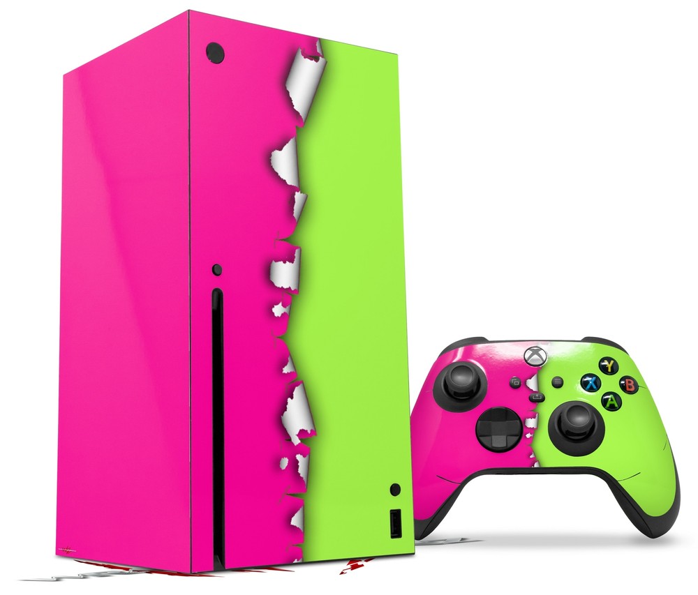 Skin Set for XBOX Series X Ripped Colors Hot Pink Neon Green