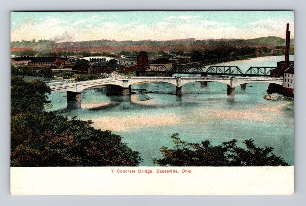 Zanesville OH-Ohio, Y Concrete Bridge, Bird's Eye View, Vintage Postcard