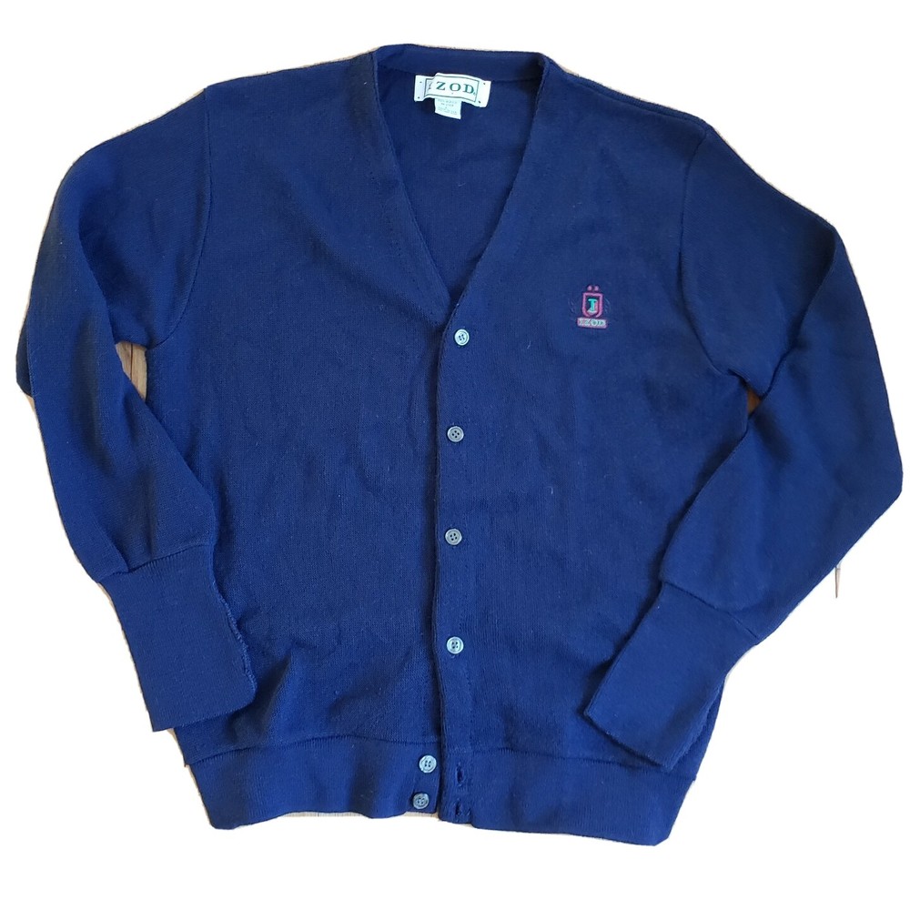 Cárdigan Suéter Izod Para Hombres Botón Frontal Cuello en V Azul L De Colección Abuelo Acrílico Preppy-image