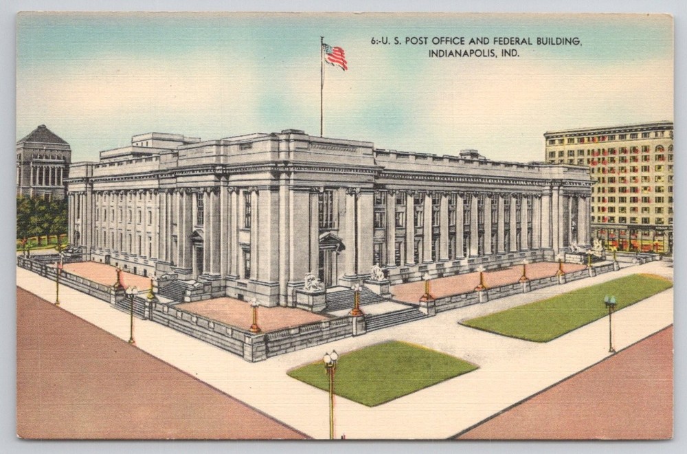 Indianapolis IN U.S. Post Office Federal Building Linen Postcard 1930s