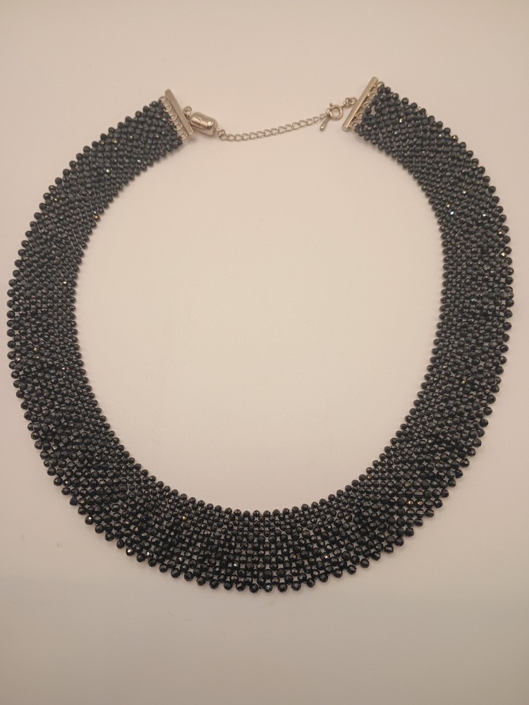 Vintage 925 Sterling Silver Black Crystal Choker Necklace 20