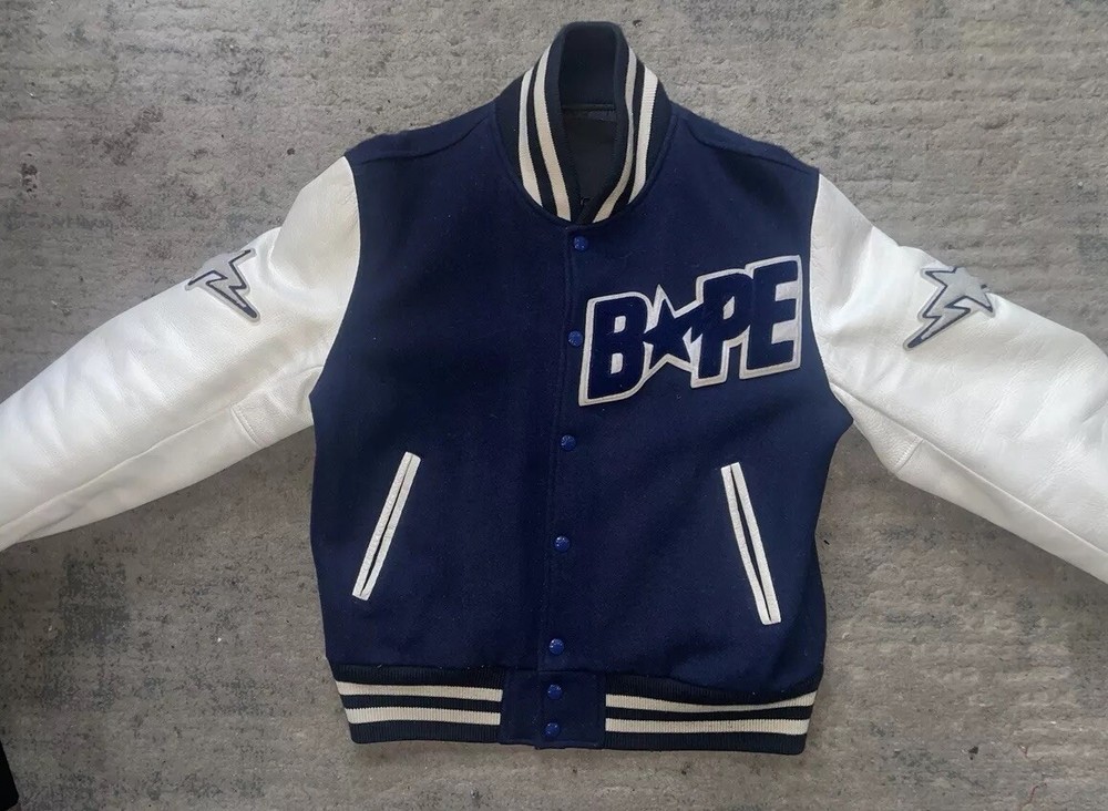 Bathing Ape NIGO Leather Varsity  Jacket Kanye West M
