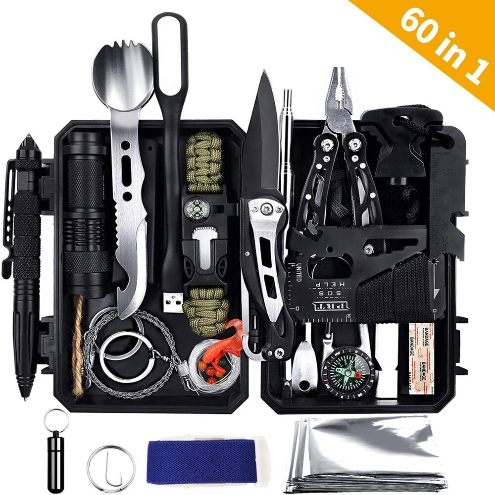 Emergency Survival Gear Kit Outdoor Survival Tool with Survival Bracelet Whistle