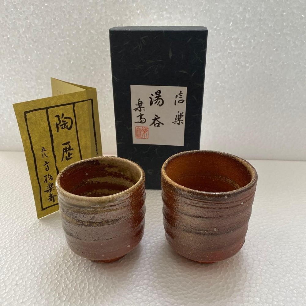 Shigaraki Ware Tea Cup Set of 2 with Bag Ceramic Japanese Tea Cups