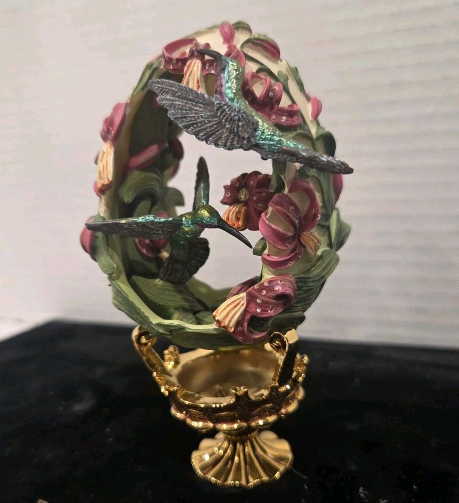 Franklin Mint Faberge Egg Jewels In The Garden Hummingbird Figurine Gold Stand