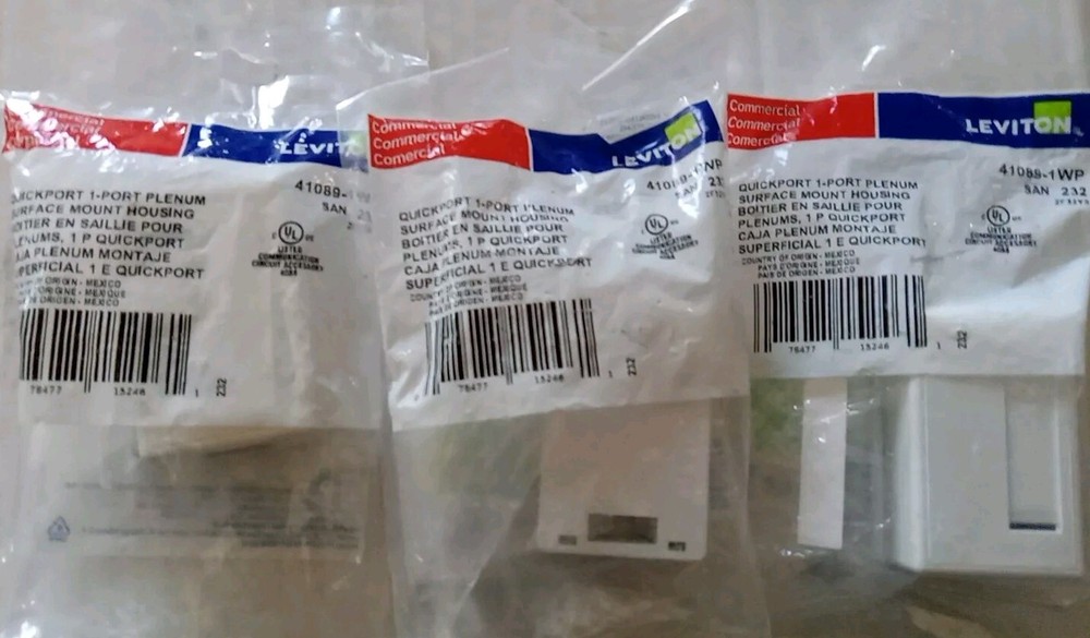 New Sealed Leviton Quickport 1 Port Plenum Surface Mount 41089-1WP 3 Piece
