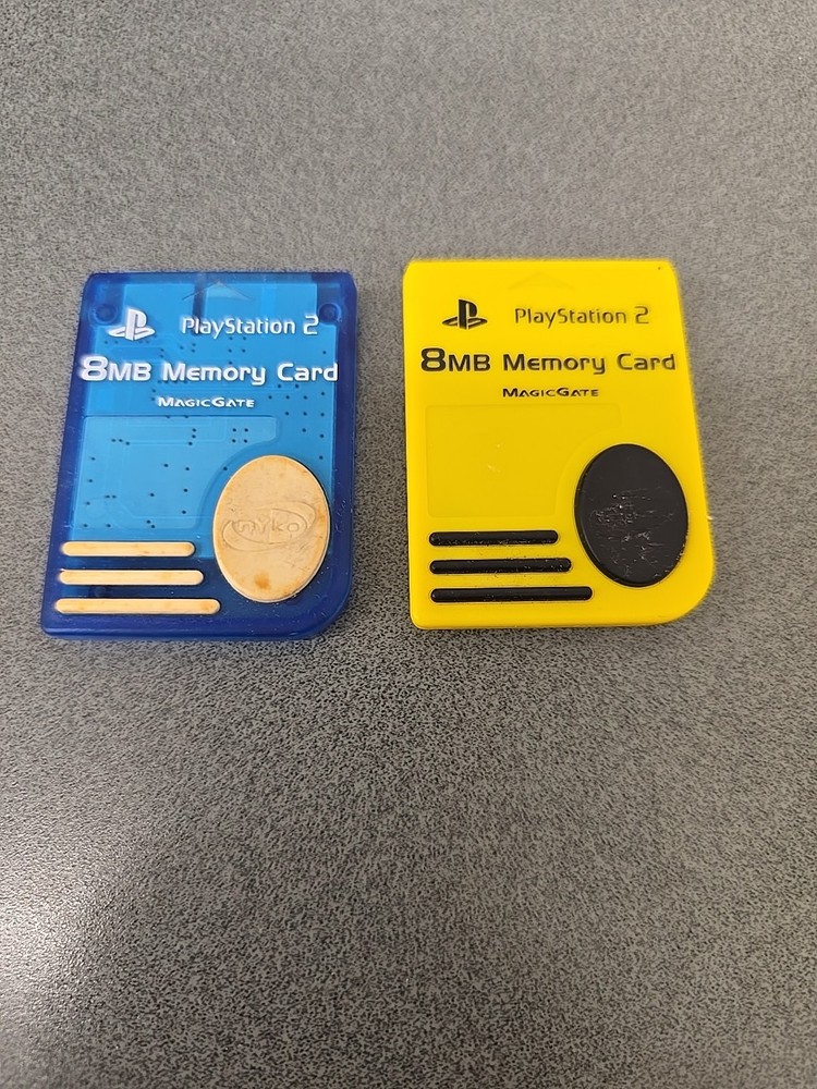 Lot Of 2   PlayStation 2 PS2 Memory Card 8MB Clear Blue & Yellow Magicgate Great