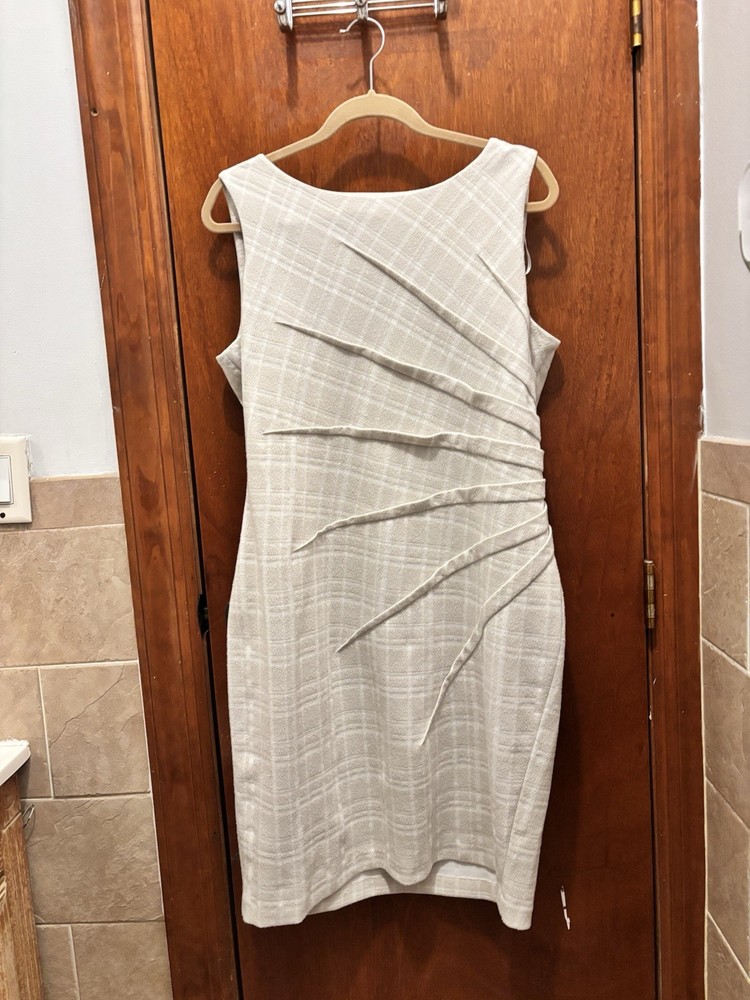 Calvin Klein Women Plaid Cream Midi Dress Size 16 Comfortable And Just Worn Once