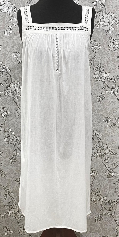 SoieRose White Victorian Cotton Nightgown � SR-1193 � Sleeveless Vintage Nightie
