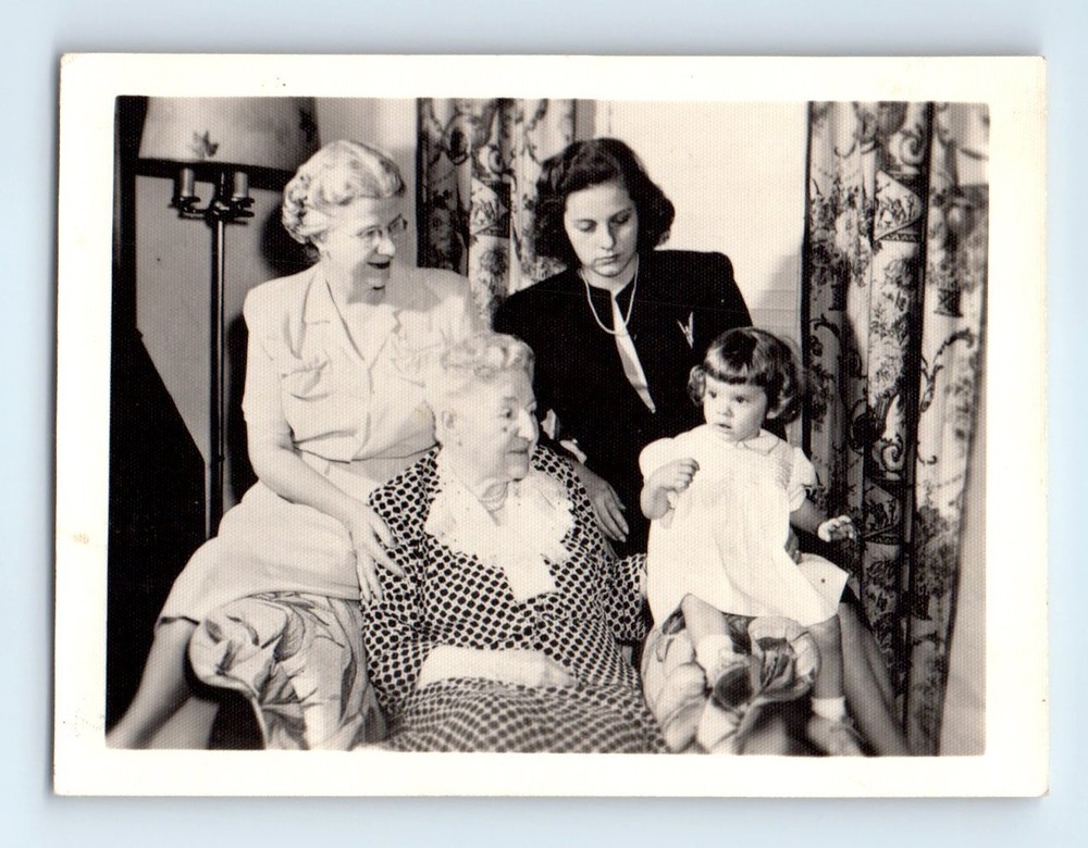 Old Vintage Photo WOMEN AND GIRL SITTING IN LIVING ROOM BY LAMP SNAPSHOT