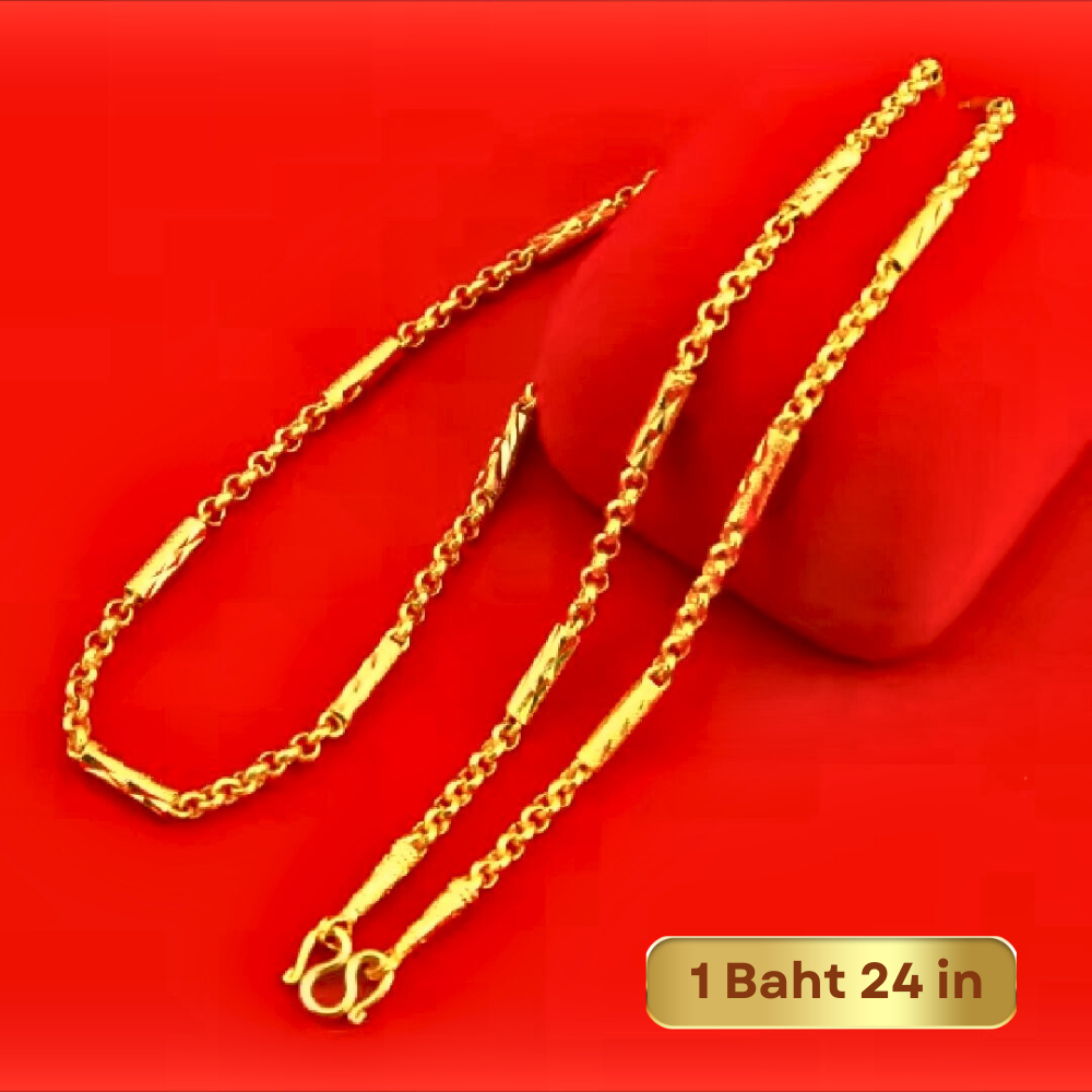 23K 24K Thai Solid Yellow Gold Necklace Chain Pendant 1 Baht Weight 24 Inch Jewelry