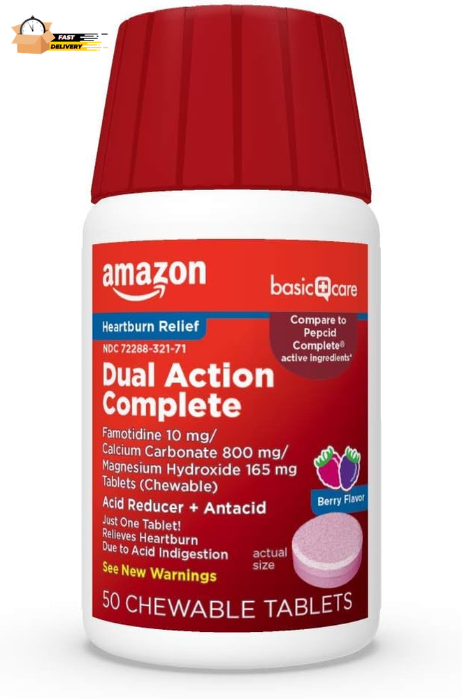 Dual Action Complete, Chewable Acid Reducer plus Antacid Tablets, Berry Flavor,-image