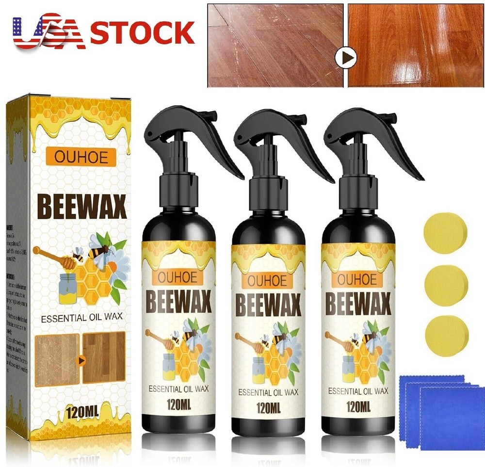 3X Natural Beeswax Furniture Polish Spray with Micro-Molecularized Wax & Applicator Tool US
